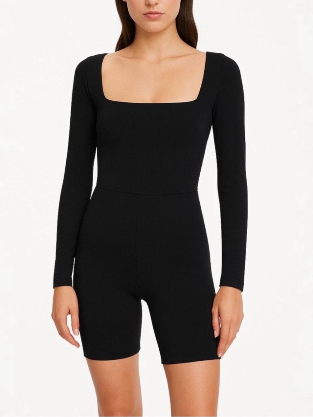 Aritzia Black Contour Square-Neck Bodysuit Romper